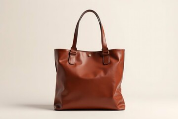 Brown leather tote bag, isolated on white background, tote bag, stylish bag, leather bag