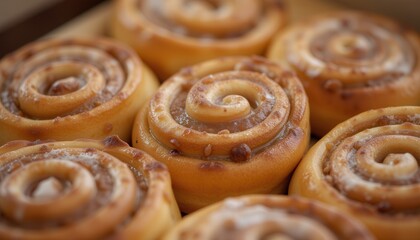 Fototapeta premium Fresh cinnamon rolls arranged in a delightful pattern 