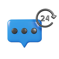 3D Chat Bubble Icon Blue with 24/7 Symbol