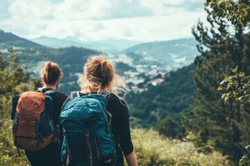 hiker couple in mountains