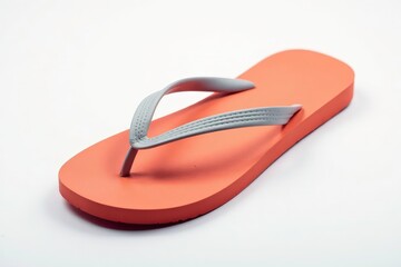 Close-up view of a single flip-flop against a stark white backdrop , clean, light background, macro