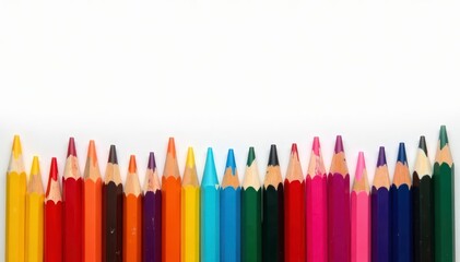 Collection of diverse colored pencils isolated on white, education, colorful, multicolored pencils
