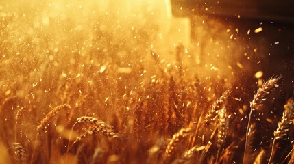 Fototapeta premium Golden Wheat Field Harvested by Combine