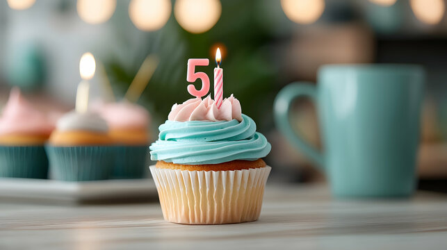 Blue and Pink Birthday Cupcake with 51 Candle