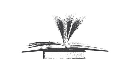 Opened book, collage component featuring an old-fashioned stipple photocopy effect. Book, antique stipple photocopy effect collage element, with retro grainy texture  y2k collage design