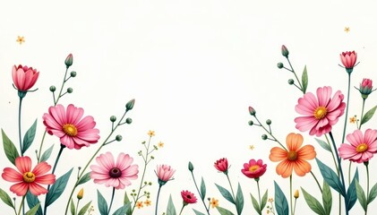 Delicate repeating wildflowers, pastel shades, watercolor style , plants, textile design