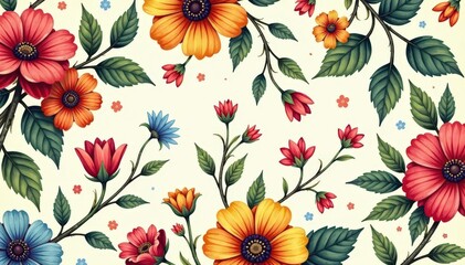 Intricate floral motif, delicate lines, vintage style repeat , spring, seamless