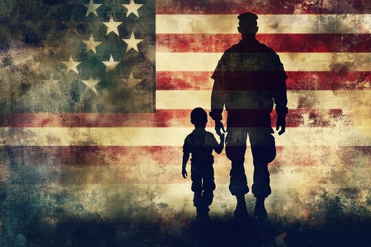 A touching poster design with an American flag overlay and a message of appreciation for the sacrifices of military children.
