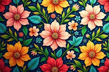 Intricate floral textile design, repeating motif, seamless pattern, texture