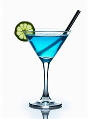 Electric Blue Cocktail in Martini Glass with Lime Garnish on Light Background