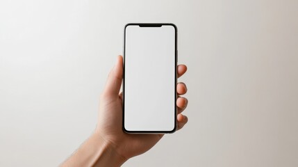 Hand holding phone with blank screen