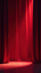 Deep crimson stage curtain, bright spotlight, dramatic shadow, drama, play, ballet