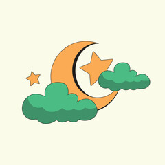 Moon and star cartoon flat design illustration