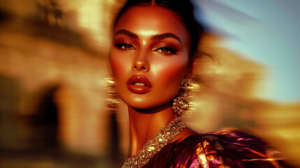 Low-Angle Editorial with Dynamic Motion Blurs – Bandhani Saree & Traditional Polki Jewels

