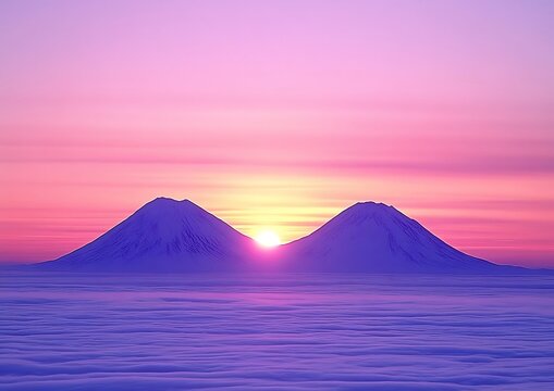 Snowy Volcanoes Sunrise.
