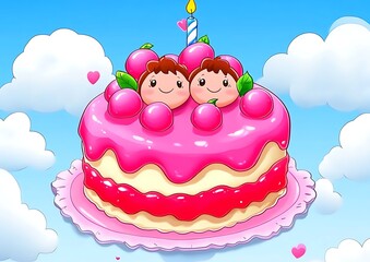 Twin Cherries Birthday Cake.