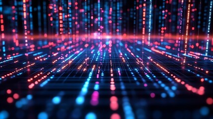 A vibrant digital abstract art scene with data streams