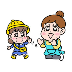 園児にお別れをしている保育士