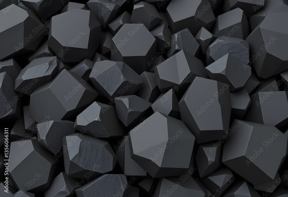 Fototapete 3d rendering of an abstract cluster of dark geometric rocks or crystals