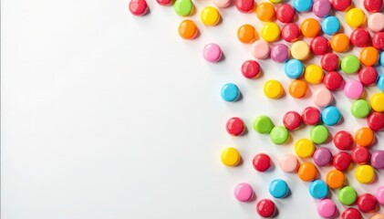 Obraz premium Overhead shot of scattered colorful candies on white , colorful candies, background