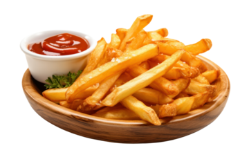 Golden-brown French fries seasoned with a blend of Cajun spices isolated on white background