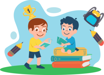 Children Reading Books on International Children's Book Day