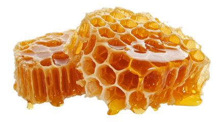 PNG, Honey splash, honeycombs, isolated on white background, created with Generative AI technology