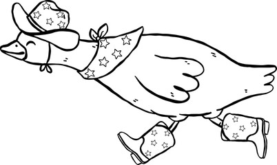 Silly Goose Outline on the loose Cowboy hat and boots hand drawn doodle © Natsicha