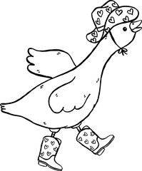 Silly Goose Outline on the loose Western Hand drawn doodle