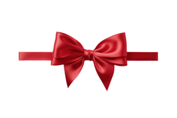Crisp white card featuring a glossy red satin bow, designed to highlight a special occasion, isolated on a white background