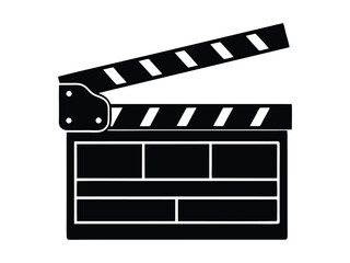 Fototapeta premium movie clapper vector silhouette , cinema clapperboard silhouette, clapper board logo icon vector, movie clapper icon on black and white vector on white background