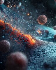 Fototapeta premium Apoptosis cell mechanism death pathway. Mitochondria biological. Signal regulation. Detailed 3D rendering illustrating the apoptosis process in biology.