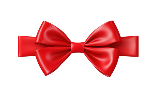 Classic white card with a vibrant red satin bow, capturing a refined and festive appearance, isolated on a white background