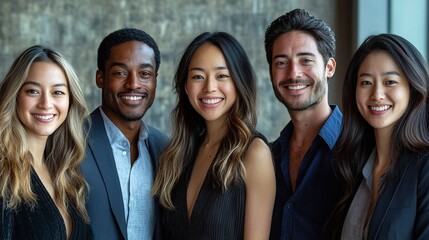 Diverse individuals smiling confidently, radiating positivity and unity.