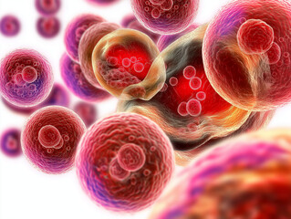 Apoptosis cell mechanism death pathway. Mitochondria biological. Signal regulation. Isolated apoptotic cells with detailed molecular features for scientific study.