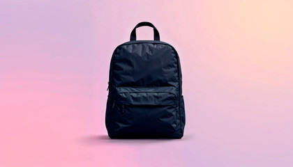 Stylish black backpack on a gradient background  