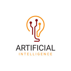 Artificial Intelligence Smart Light Bulb Lamp Circuit Modern Technology Line Abstract Logo Template
