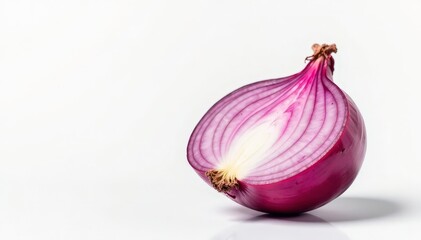 Fototapeta premium Single red onion, vibrant color, clean white background, red onion, botany, glossy