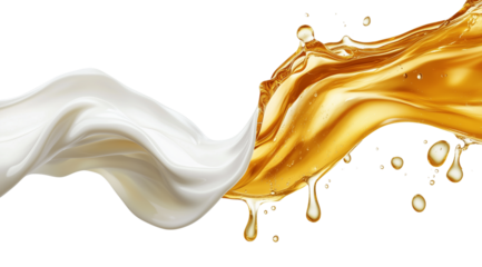 PNG, Honey Splash, liquid honey and milk splash, isolated on white background, created with Generative AI technology