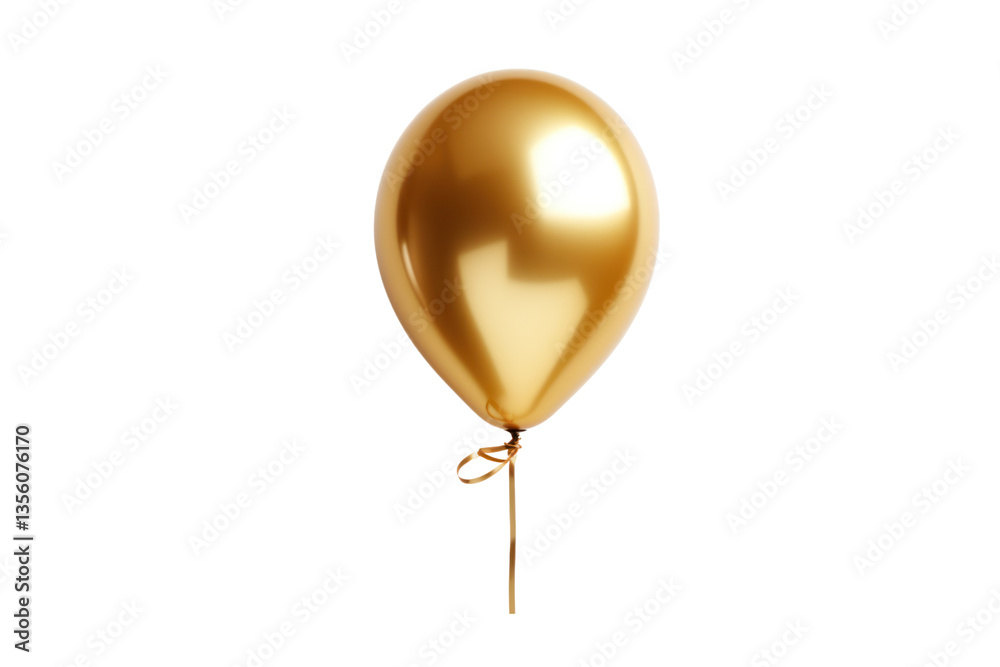 Fototapete a single gold balloon with a glossy finish, tied to a string and set against a clean white backgroun