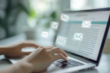 Person using laptop, checking emails.