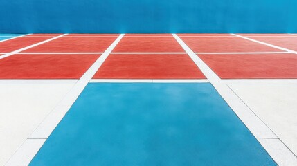 Red, blue, and white grid floor