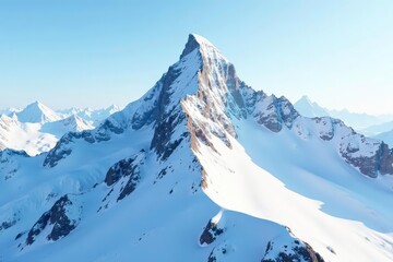 Fototapeta premium Snow-covered mountain peak, pristine white landscape, vast, peaceful, cold weather