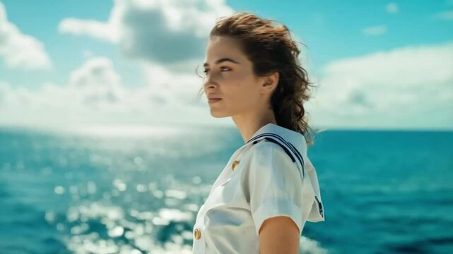 The female crew member worked diligently on the ship, skillfully handling her duties while contributing to the teamwork and camaraderie among the crew.