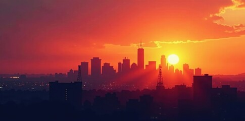 Sharp silhouettes at golden hour, urban skyline, image, sunset, scene