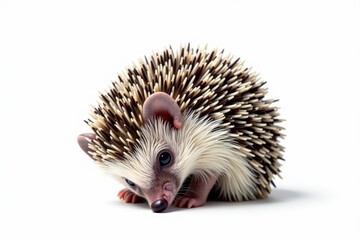 Tiny hedgehog curled into a ball, isolated on pure white background, image, clipart