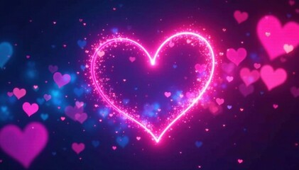 Neon pink & blue hearts forming swirling romantic scene , tenderness, fantasy, hearts