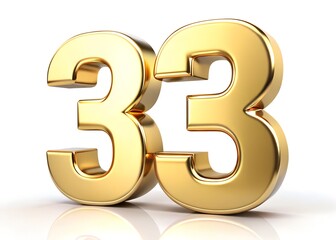 Obraz premium 3d gold number 33 or letter three on white background