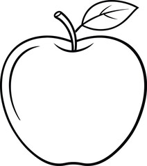 Minimal Apple Line Art Vector – Simple Fruit Outline with Leaf for Coloring and Design Projects