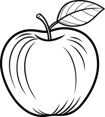 Apple Line Art Vector – Hand Drawn Fruit Outline with Leaf for Coloring and Design Use